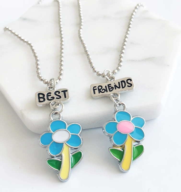 2PCS/set Kids "Best Friends" BFF Necklaces For Children Alloy Flower