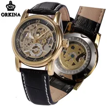Automatic Watch Men Orkina Skeleton Mechanical Black Leather Mens Fashion Wrist Watches 2017 Montre Automatique Homme 4 Colors