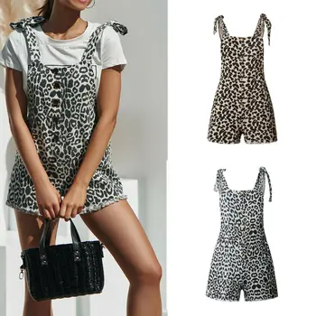 

New Women Ladies Fashion Casual Summer Playsuit Leopard Print Sleeveless Bodycon Playsuit Trousers Party Clubwear