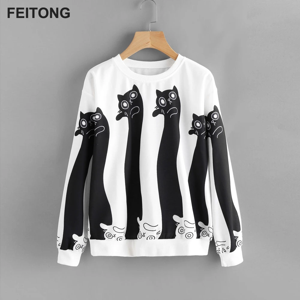 Download Aliexpress.com : Buy Women Black and white cat hoodies ...