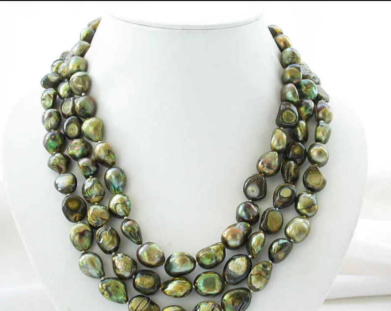 

>>>>z4499 3row 15MM Bronze baroque freshwater pearl NECKLACE