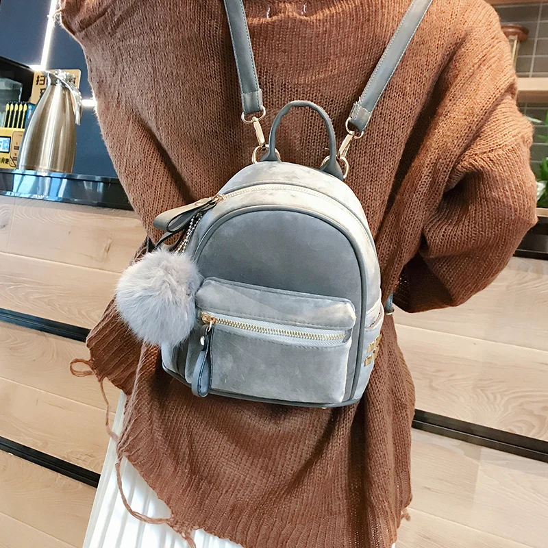 Janespri 2018 New Mini Velour Backpack Female Cute Backpacks High Quality Backpack for Girls Women Pure color bag Korea Mochila (40)