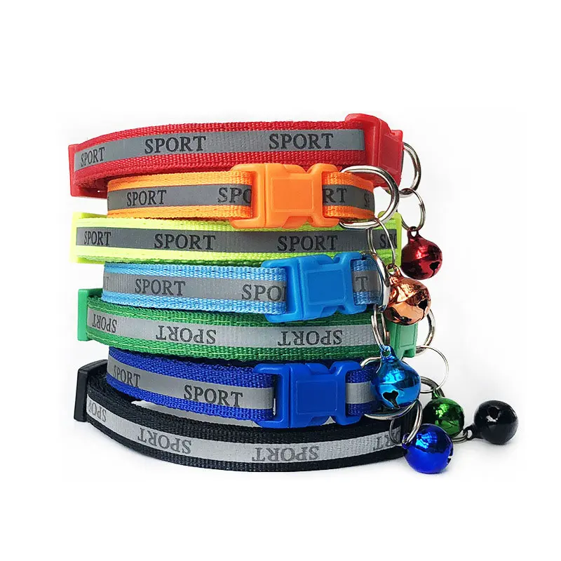 Transport Chat Reflective Collar Collar Cat Pet Cat Collar With Bell Solid Nylon Pet Collar Safe Kitten Cat Nylon Breakaway