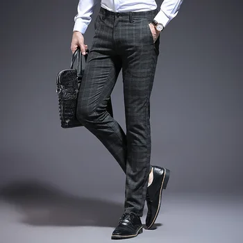 

2019 New Men's Business Casual pants Fashion Plaid Men's Slim Pants Korean Plaid Men's Trousers Large Size