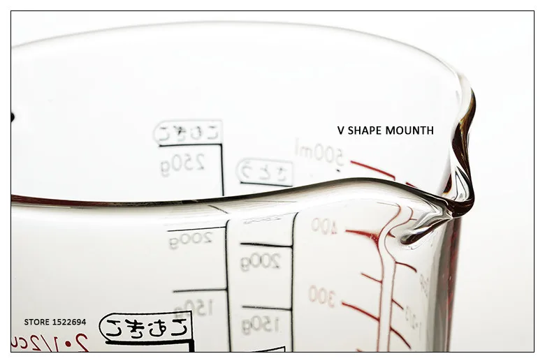 500 мл 1-Cup стеклянная мерная чашка Ovenproof стеклянная чаша для теста Прозрачная с красными измерениями для выпечки и приготовления пищи