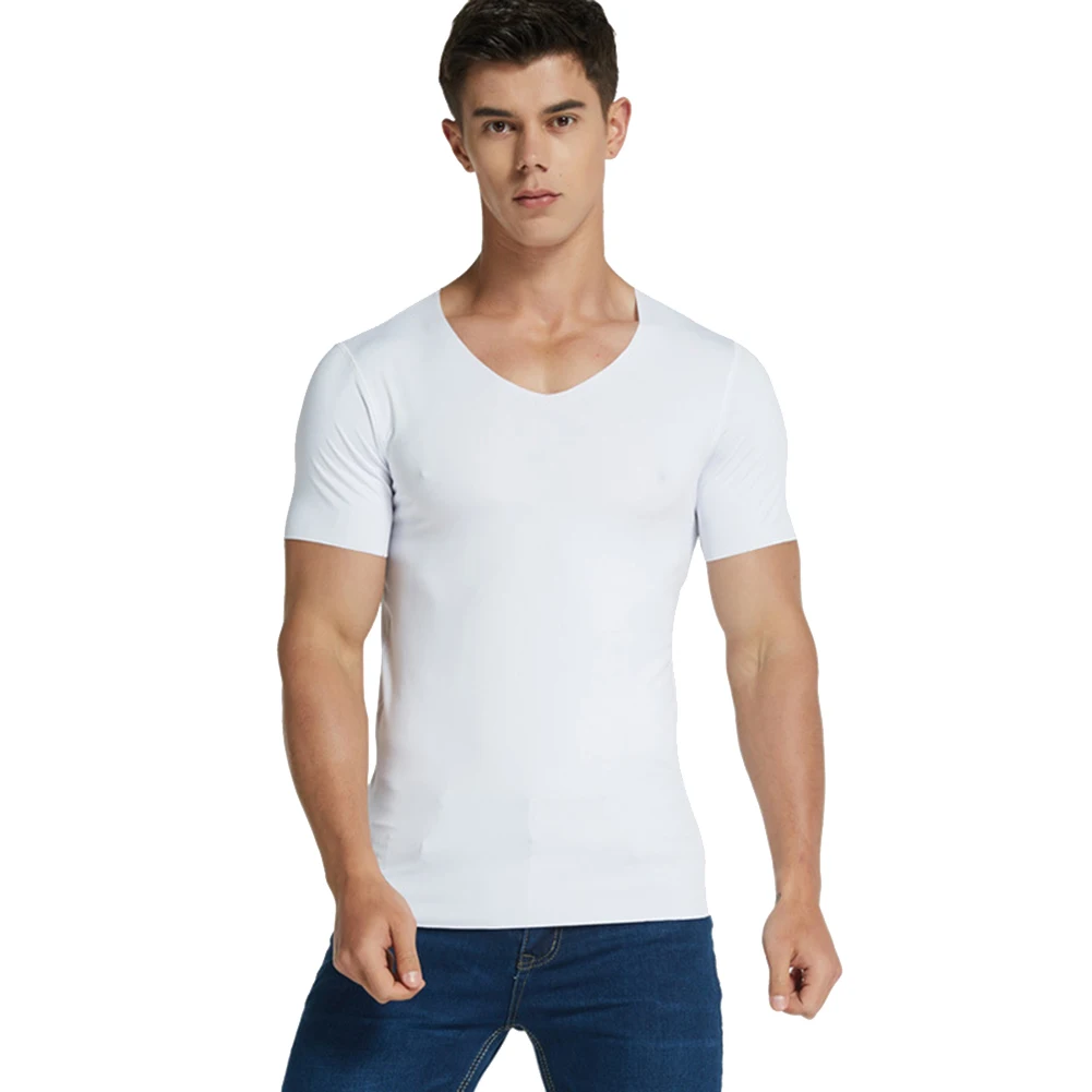 

Men Ice Silk Quick Dry T-shirt Short Sleeve Solid Color Seamless Breathable Top FDC99