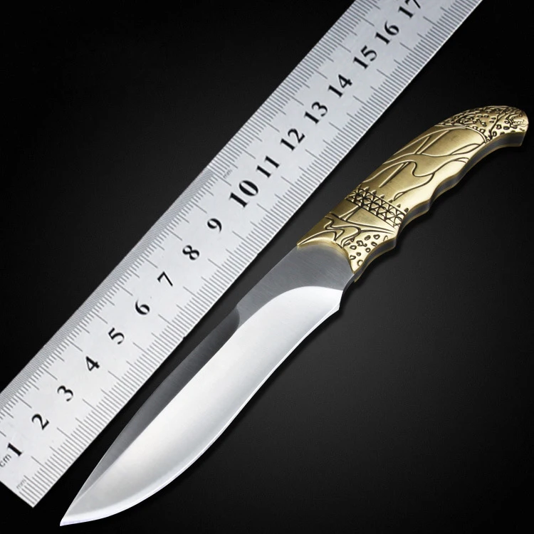 

2017 NEW Small Fixed Blade Knife Tactical Hunting Knife Survival Knife High hardness 9CR18MOV STEEL Copper Handle