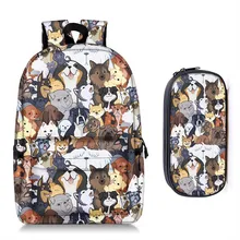 cute kitten cats / puppy dogs print backpack + pencil bag for teenager boy girl children school bags kids bookbag women backpack cute kitten cats puppy dogs print backpack pencil bag for teenager boy girl children school bags kids bookbag women backpack