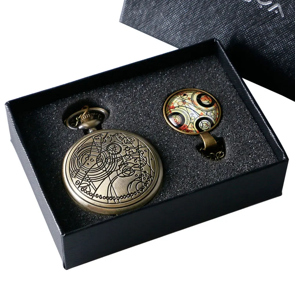 

2017 Brzone Antique Doctor Who Design Quartz Pocket Watch Luxury Set Kit With Gift Box + Pocket Chain +Necklace Unisex Gift