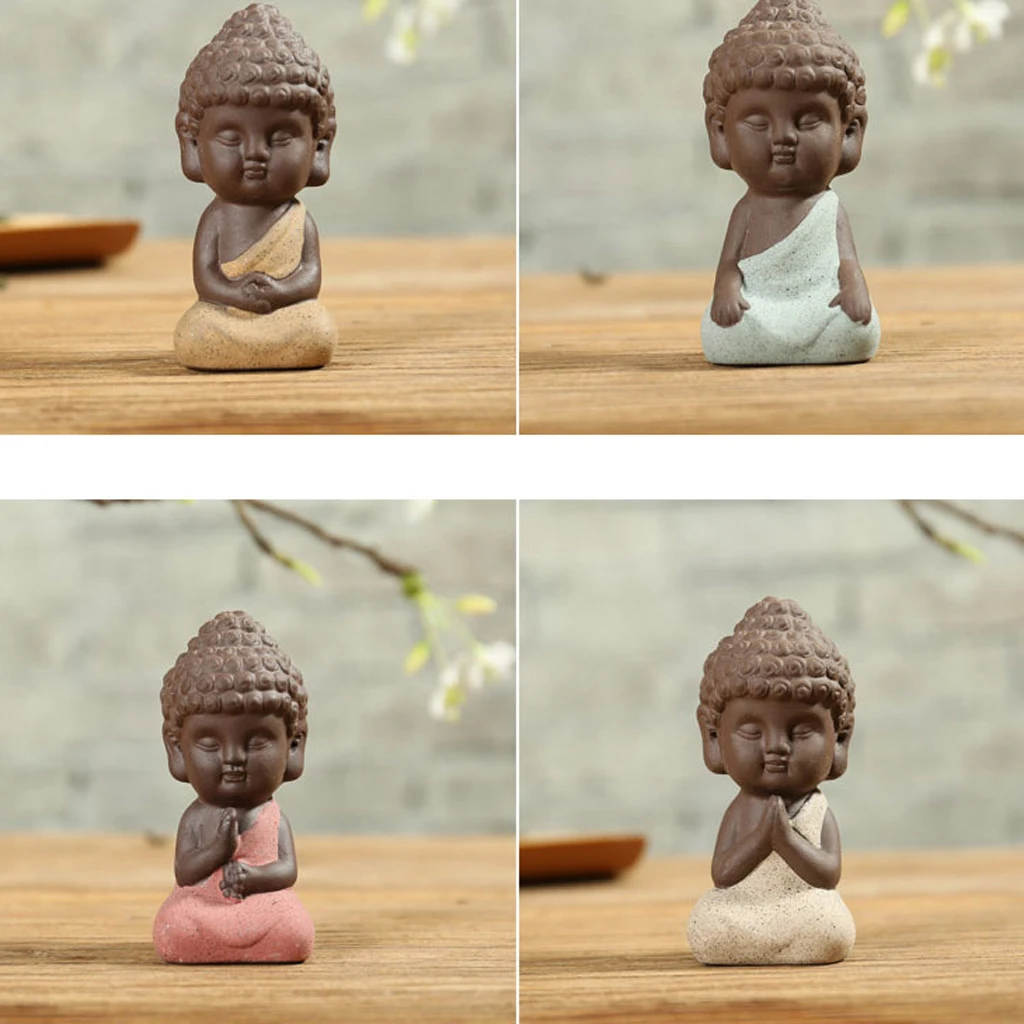 4 Pieces Traditional Little Statue Monk Tea Pet Decoration on Your KungFu Tray Meditation Accessories for Zen Garden Sand Decor