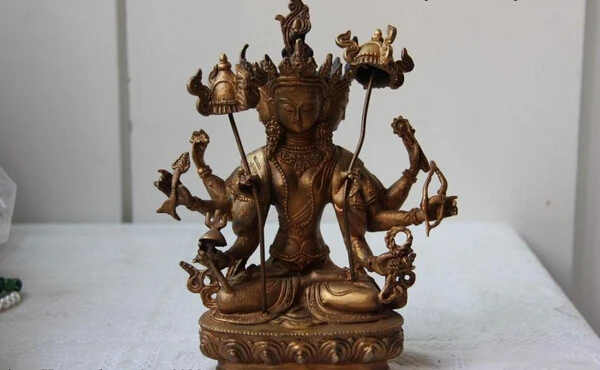 

Collectible bronze lion statue S0716 Tibet Buddhism Bronze Gilt Usnisa sitatapatra Three Face Eight Arms hands Buddha
