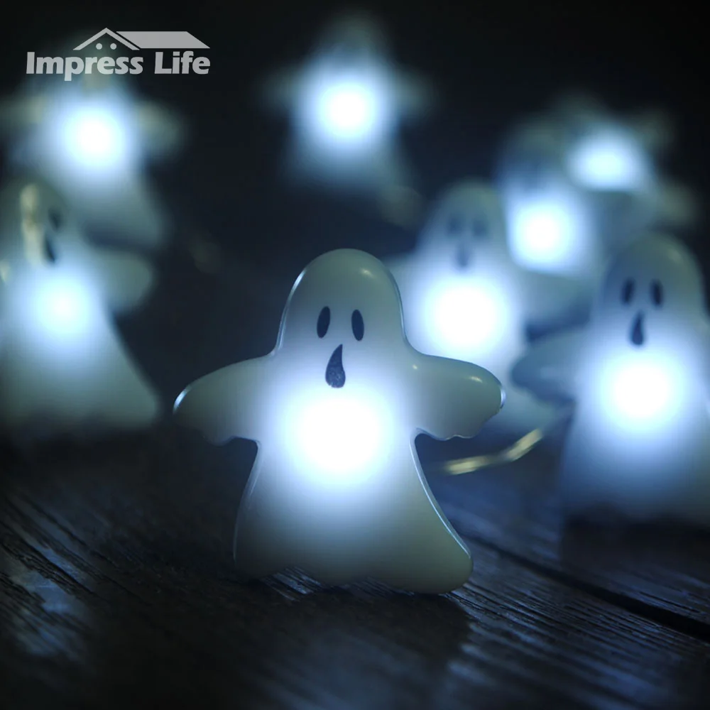 Spooky Ghost Big Icon LED String Lights, Impress Life 10 ft Copper Wire
