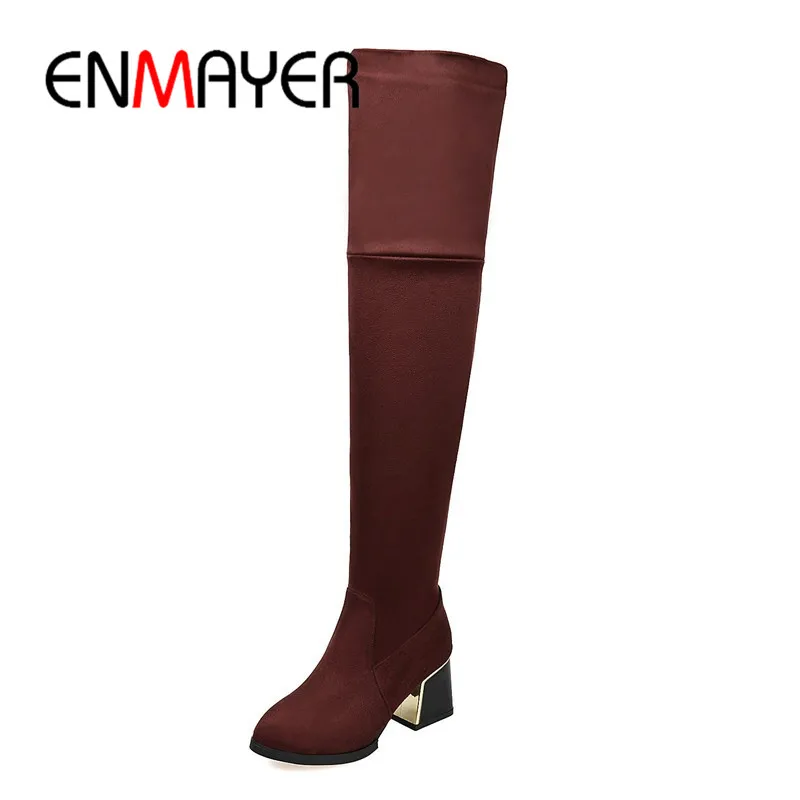 

ENMAYER Fashion Large Size 34-43 Winter Warm Boots Black Shoes Over-the-knee Boots Flats Shoes Women Round Toe Slip-on Boots
