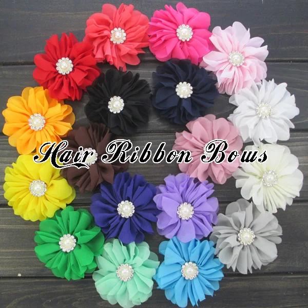 

50pcs/lot 3.2"Unfinished Chiffon Flowers With Flower Rhinestone Center Ballerina Flower For Dress/Clothes Decoration