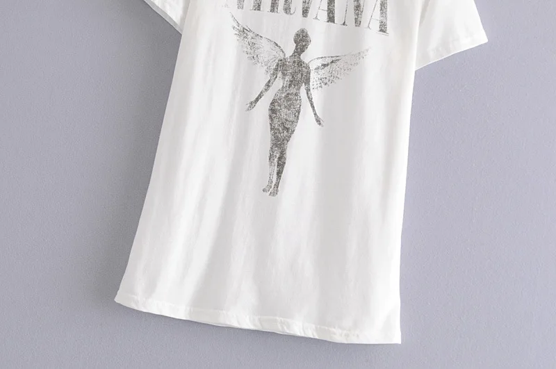Женская футболка, модная, с принтом ангела, белая, летняя, с круглым вырезом, с коротким рукавом, с буквенным принтом, Повседневная рубашка, женские топы C533