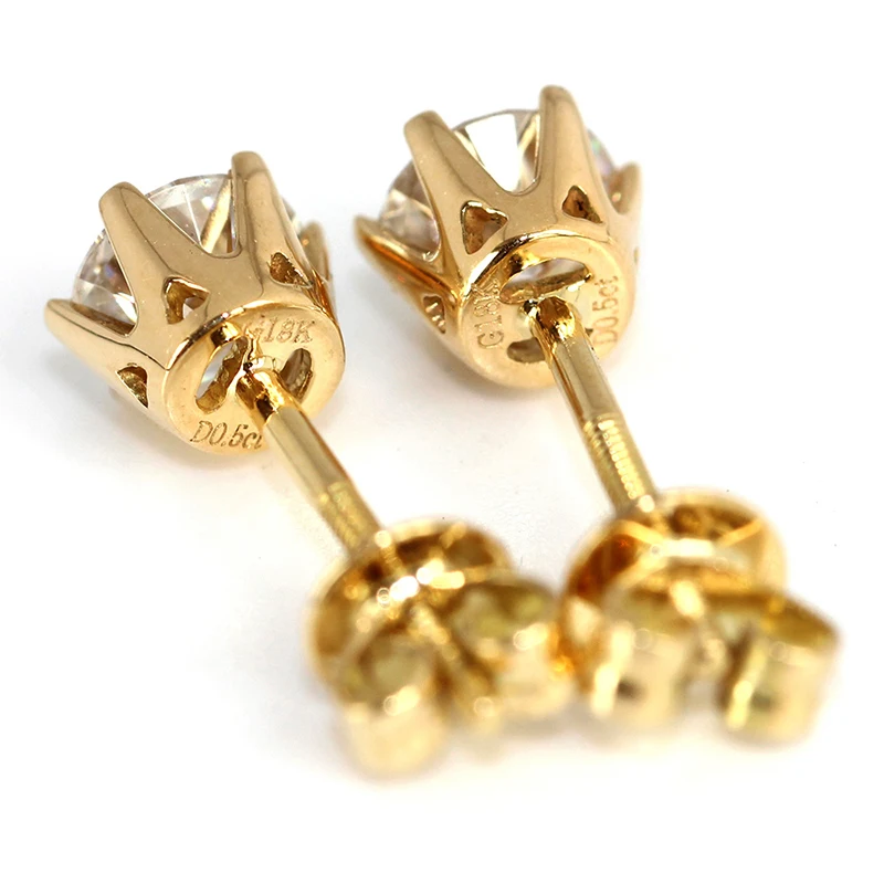 Женские серьги пусеты DovEggs желтое золото 14 к 585 пробы 1 0ctw 5 мм F Color Lab creaded Moissanite с