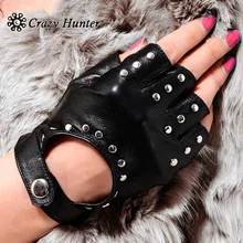 Женские Черный панк готический рок с металлическими заклепками Кожаные перчатки без пальцев Прихватки для мангала