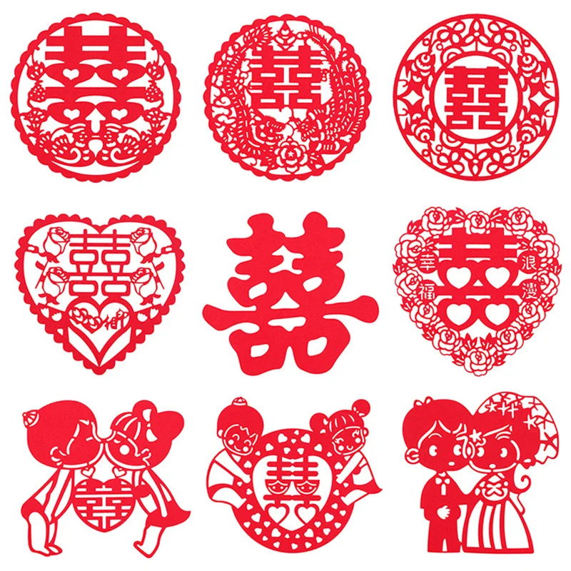 

10pcs Newest 29X26cm Wedding Supplies Stickers Marriage Room Layout New House Decoration Hi Word Tuba Double Happiness