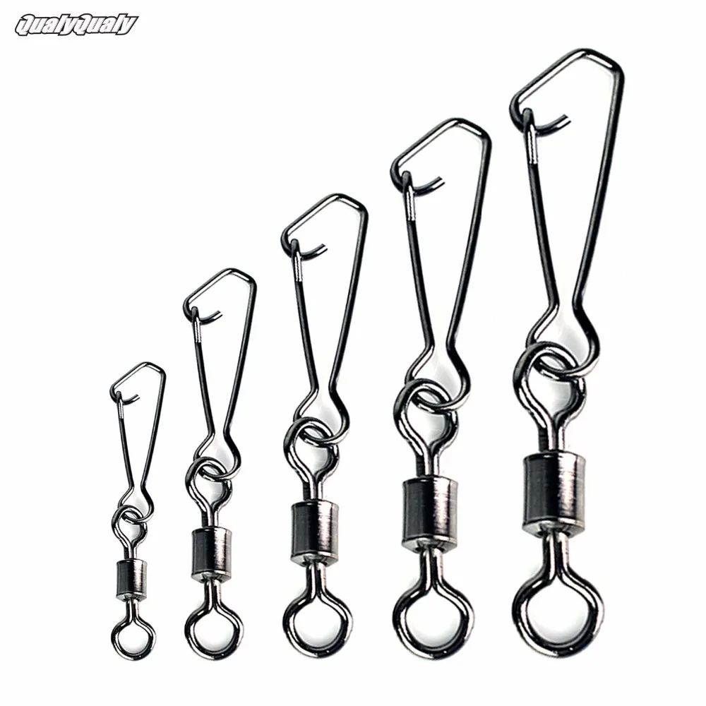 

100pcs Fishing Rolling Swivels With Hooked Snap Interlock Snaps Stainless Steel Welded Ring Fishhooks Connector Fish Tackle