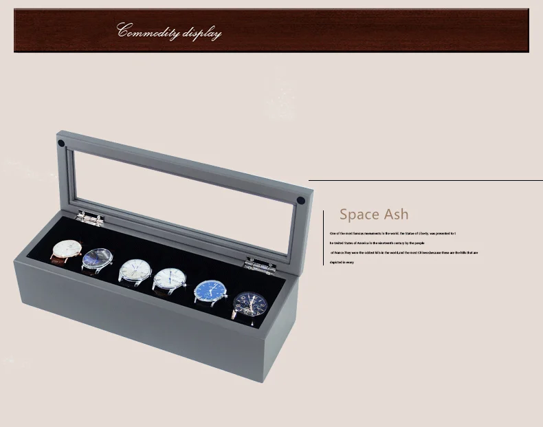 Han 6 слотов деревянная коробка для часов, черная Высококачественная коробка для часов, модные подарочные коробки для хранения часов, чехол для ювелирных изделий с подушкой C029