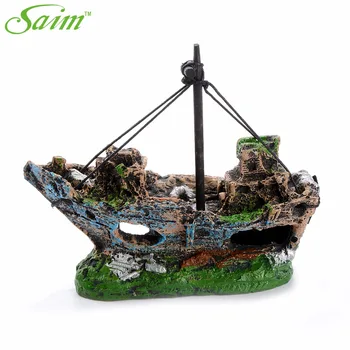 

Aquarium Stones Decorations Resin Wreck Sunk Ship Fish Tank Stones Accessory Acuario Fishes Cave Stone Sailing Boat for Aquarium