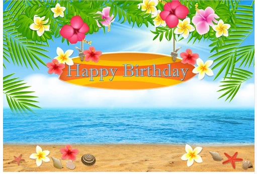 5x7ft Happy Birthday Sea Sand Beach Palm Tree Surfboard Flowers Custom Photo Studio Backdrop Background Vinyl 2cm X 150cm Background Aliexpress