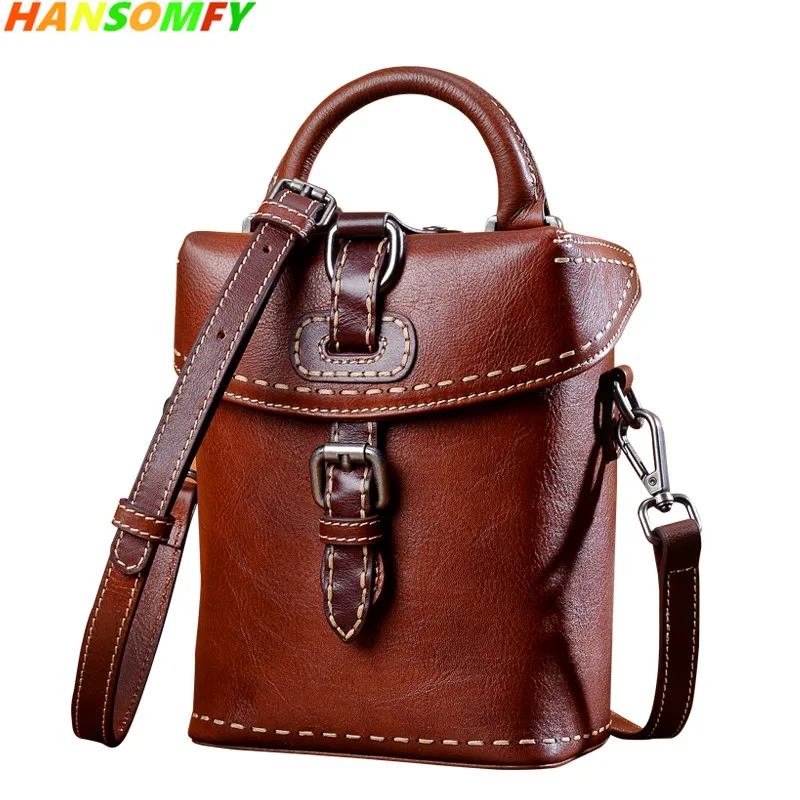 

2018 New Genuine Leather Women small bag female retro handmade handbag mini wild fashion shoulder Messenger Brown leather Bags