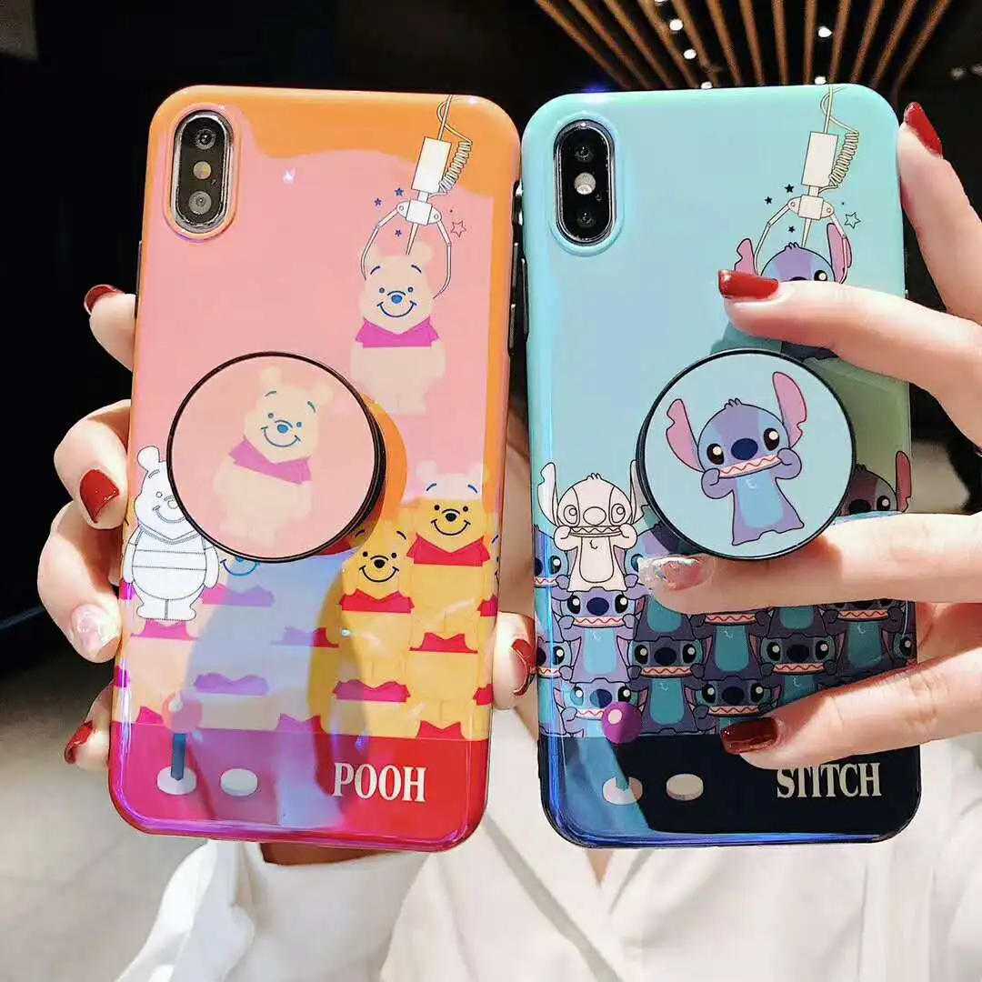 

Cartoon Mickey Mouse Minnie holder stand Blue light Mirror phone cover for iphone Xr Xs Max X 6 S 7 8 Plus Monsters Case