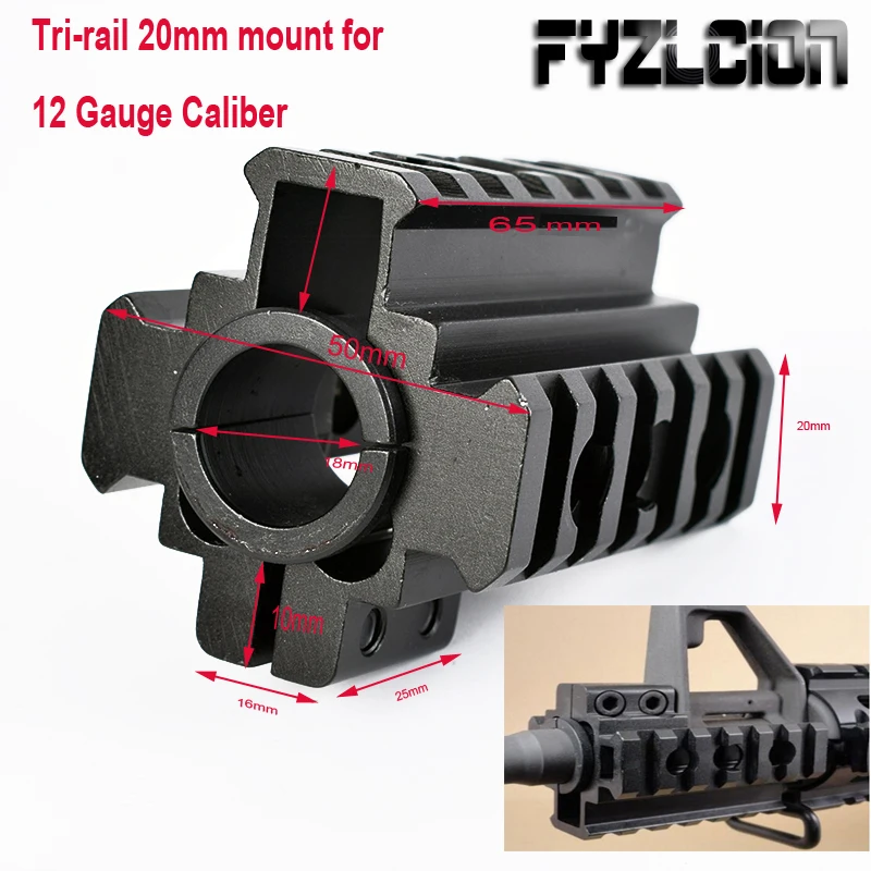 

Hunting Accessories Rail Barrel Mount Tri-rail 20mm mount for 12 Gauge Caliber Pistol Airsoft Gun