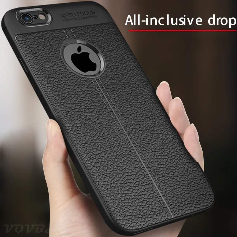 Противоударный чехол для iphone 6 6s 7 8 силиконовый черный s plus Роскошный кожаный личи
