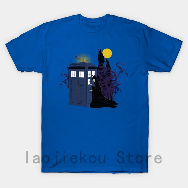 

100% cotton Funny men T shirt Women Fashion tshirt Maleficent and the Tardis T-Shirt Unisex cool white and black shirts