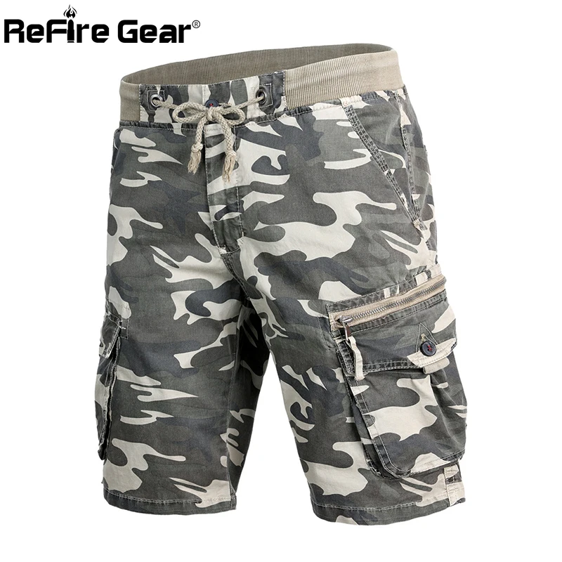 

ReFire Gear Men's Camo Military Shorts Army Combat Airsoft Cargo Shorts Tactical Paintball Summer Elastic Waist Work Short Pants