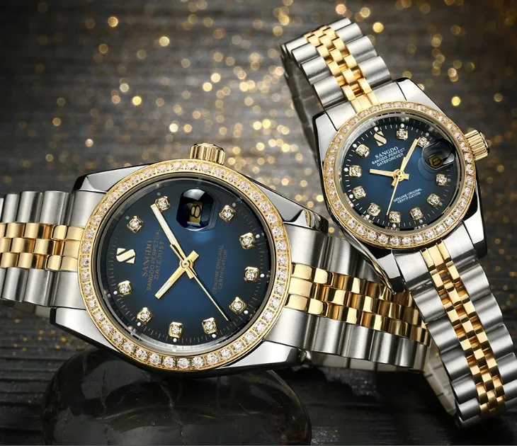 SANGDO синий циферблат Самовзводные движение высокое качество роскошные пары часы механические часы 022 s