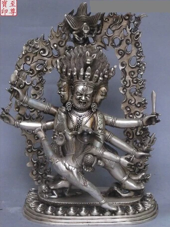 

JP S0252 Tibetan classic Bronze Silver Six hand King Kong Mahakala statue