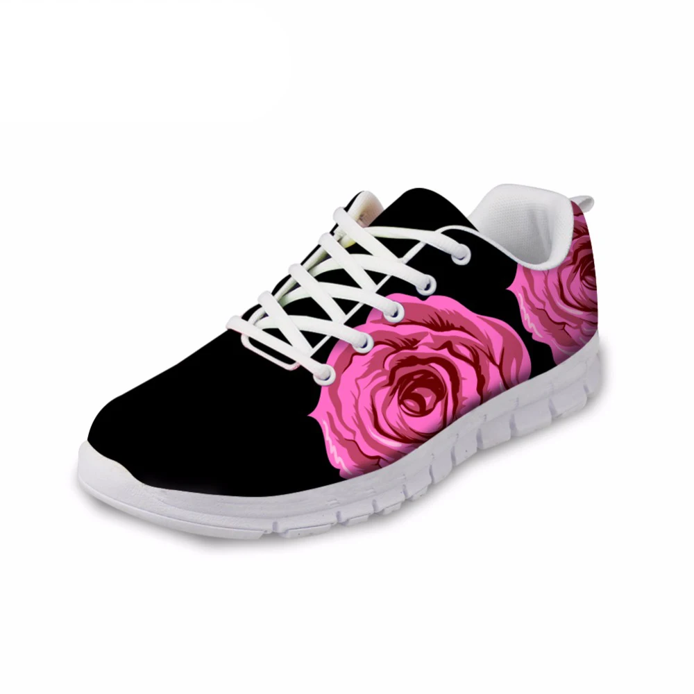 

NOISYDESIGNS Black Women Spring flat Shoes Pretty Flower Printed Women's Sneakers Shoes Woman Lightweight Mesh Shoes for Ladies