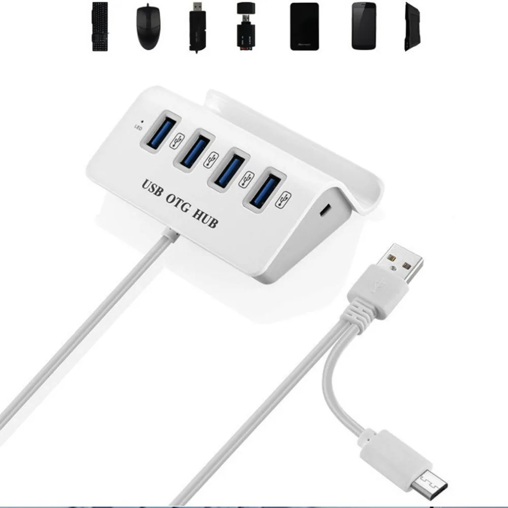 

USB OTG Hub 4 Ports Micro USB3.0 Hub Adapter OTG Cable Splitter Converter Android Type-C Adapter with Smartphone Holder