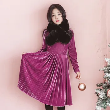 

2018 Autumn Winter New Children's Clothes 4 -14year Girls Long Sleeve Dresses Pleated Dress Christmas Dress Girl Princess Dress