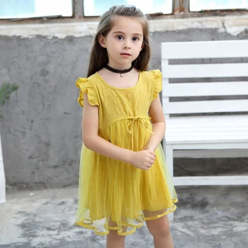 

Baby Girl Mesh Dress 2019 Summer Girls Cotton Jacquard Breathable Cotton Toddler Infant Fly Sleeves Princess Dress for 1-9yrs