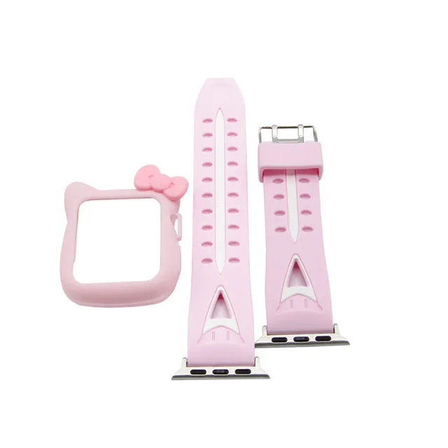 Силиконовый чехол и ремешок 2 в 1, защитный бампер для Apple, ремешок для часов 42/38 мм, мультипликационный ремешок Hello kitty для iWatch series 3 2 1 - Цвет ремешка: Pink