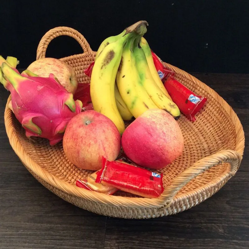 Oval rattan fruit basket Snacks food dry fruit dessert Fruits storage Tray decorative storage basket rattan table sundries tray