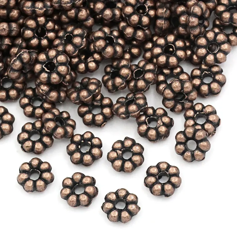 

DoreenBeads Zinc metal alloy Spacer Beads Flower Antique Copper color About 4.8mm x 4.8mm ,Hole:Approx 1mm,65 PCs