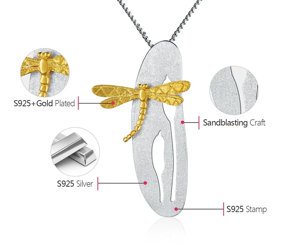 Эксклюзивный Новое прибытие модно аксессуары женщины Уникальный ручная работа ювелирные изделия 925 стерлинговое серебро Очень нежный лист и стрекозы Дизайн Кулон