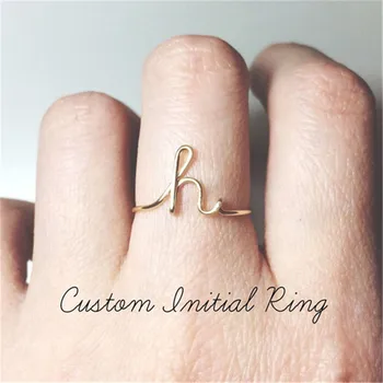 

26Pcs Simple Gold Metal Color A-Z 26 Letter Open Ring For Women Men Personality Rose Gold Initial Name Ring Jewelry R13