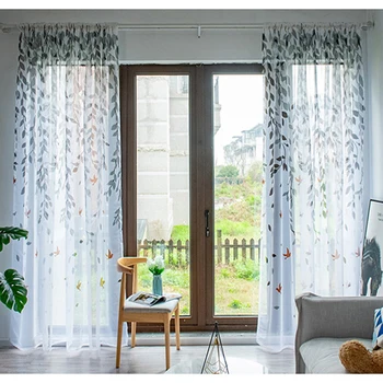 

2019 Top Fashion Cortinas Dormitorio Colorful Color Willow Tulle Curtains For Living Room Bedroom Bird Voile Sheer For Curtain