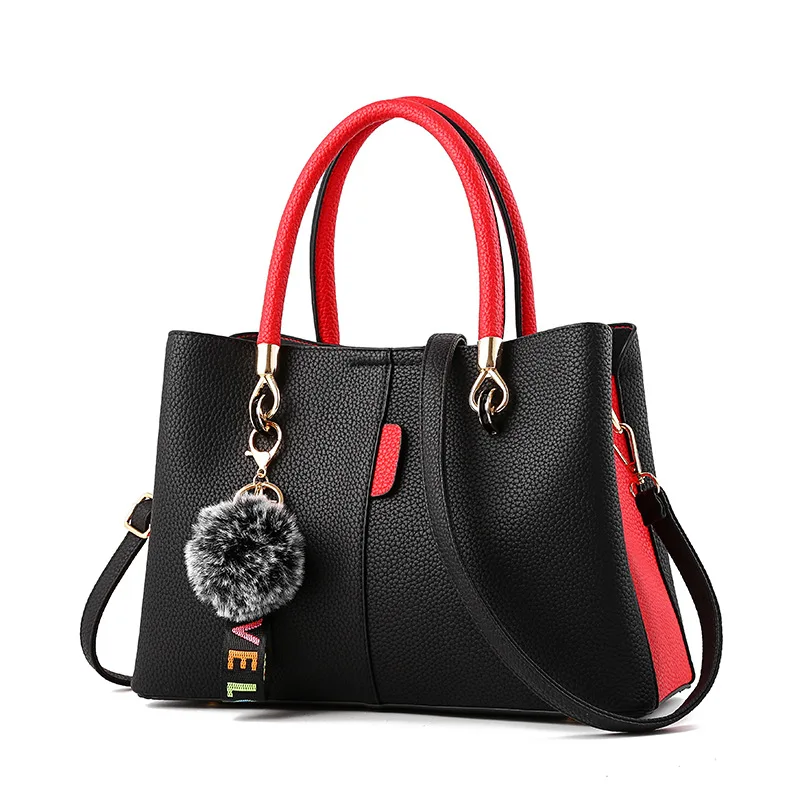 

Women Leather Handbag Female Simple Hairball Shoulder Bags Lady Fashion European Crossbody Messenger Bag Bolsa Top-Handle SS7235