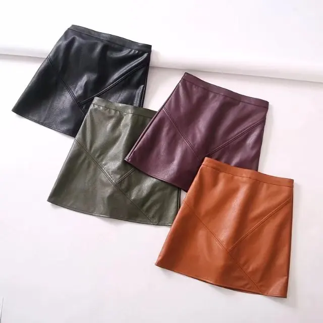 

2018 Special Offer Fashion None Empire Spring New European Style Solid Color Pu Leather Waist A-line Leisure Wild Female Skirt