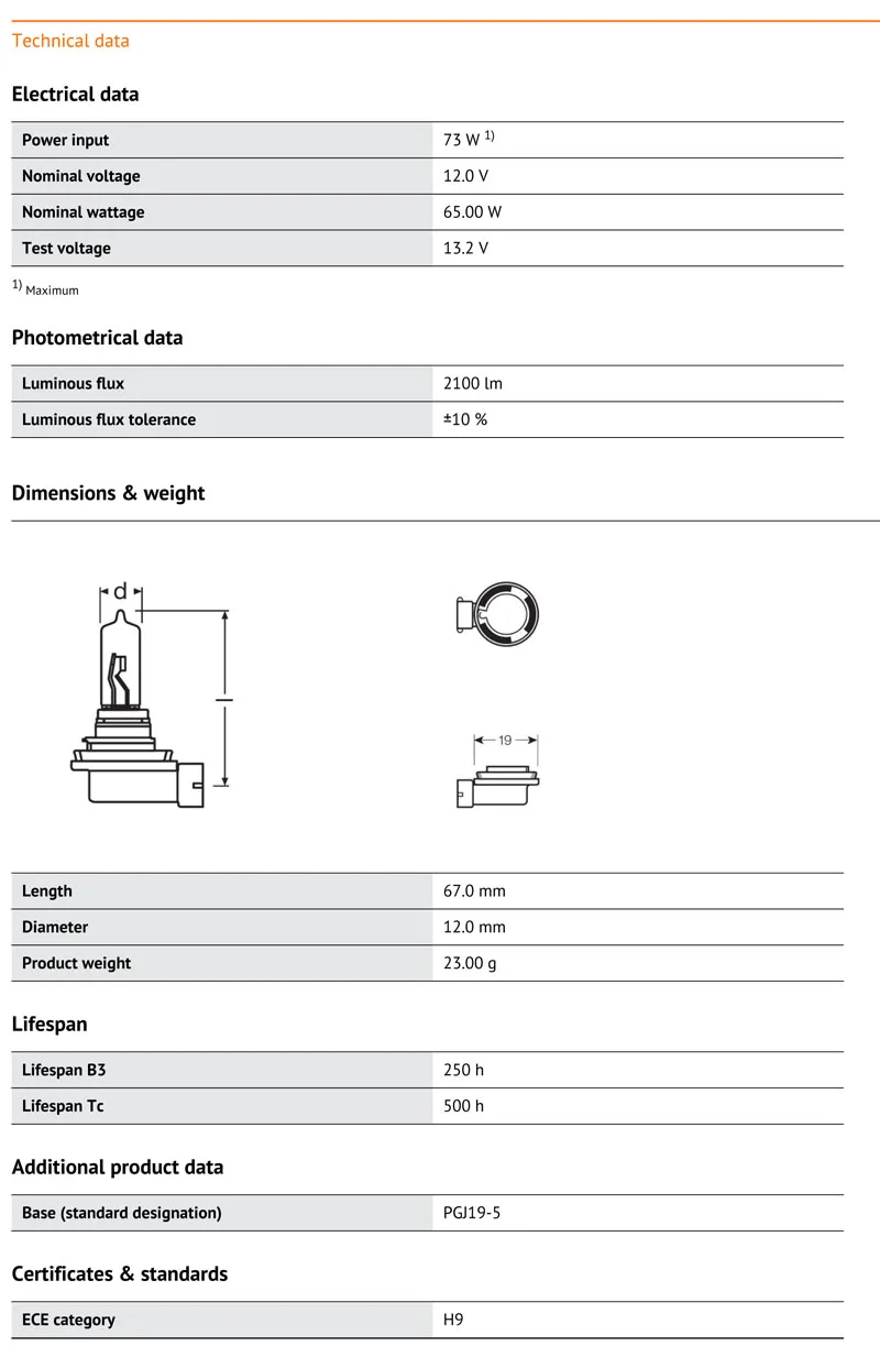 Лампа Ксеноновая OSRAM H9 12В 65 Вт 3200 K 64213 PGJ19-5 исходной линии головного света Стандартный лампа автоматический воздушный фильтр OEM галогенная лампа УФ фильтр 1X