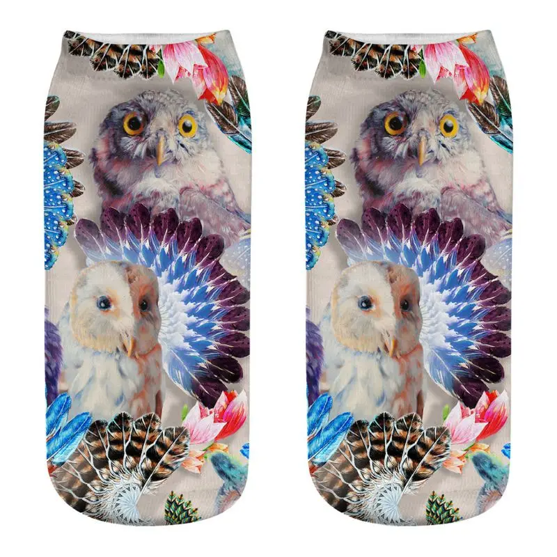 7 Унисекс Boho 3D красочная мультяшная Сова короткие носки-лодочки с низким вырезом цифровая печать ребра отделка летние дышащие чулки 8 видов стилей - Цвет: 7