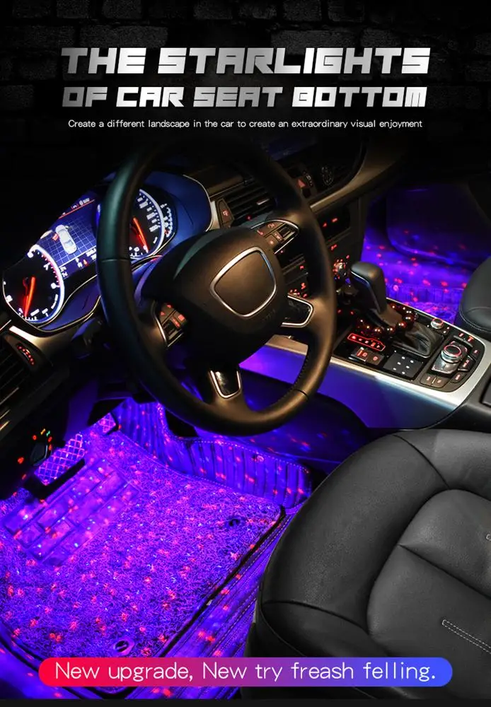 

Car Interior Foot Light LED Atmosphere Ambient Starry DJ Mixed Colorful Music Sound Voice Control Laser Lamp