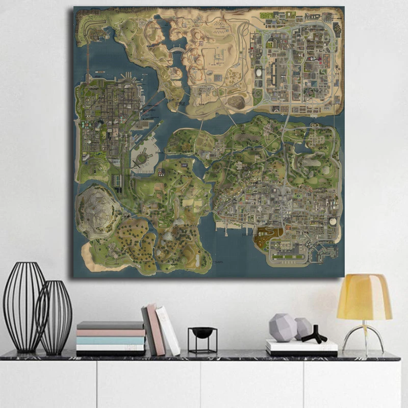 Gta 5セフトオートサンアンドレアス新地図ウォールアートキャンバスポスタープリント壁の写真を絵画近代的なオフィスリビングルームホーム装飾アートワーク Painting Calligraphy Aliexpress